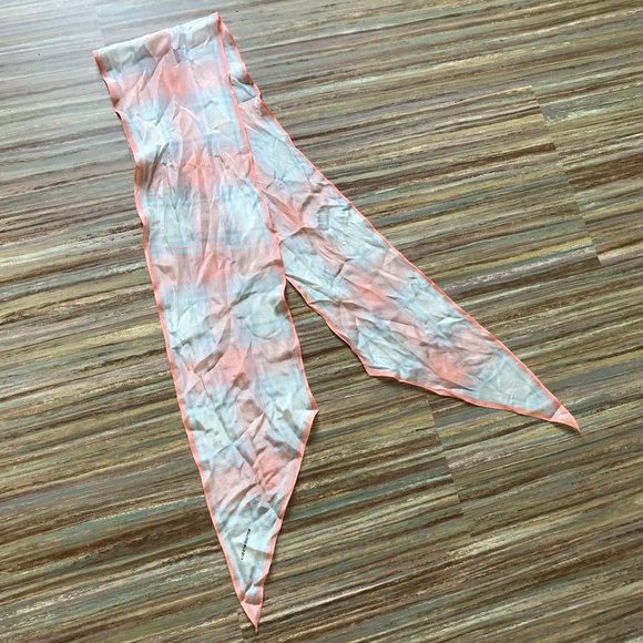Liz Claiborne Coral Pink Plaid Silky Scarf Vintage Hair Bow Tie Headband 72" - Picture 6 of 7